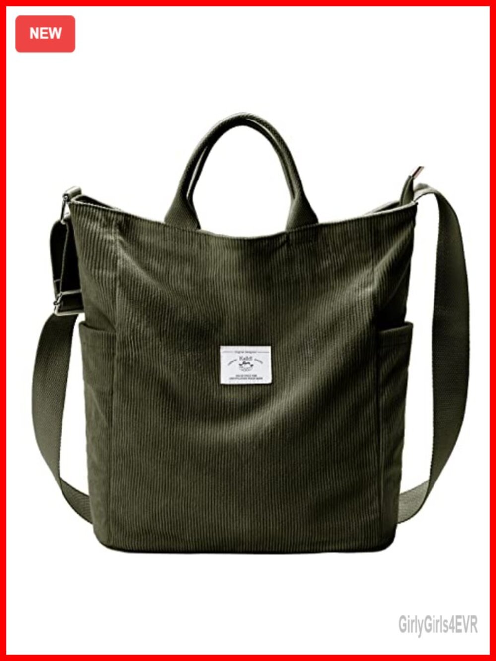 Women's Corduroy Tote Bag with Top Handles & Adjustable Strap, Large Slouchy